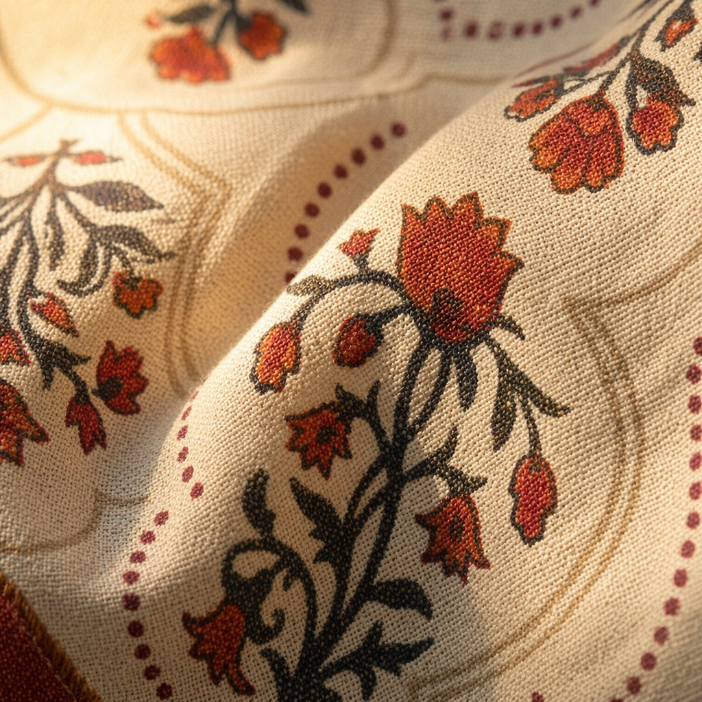 Rust & Maroon Ornate Floral Cotton Tablecloth, The Gathered Table. Handmade in India by House of Taraasha.