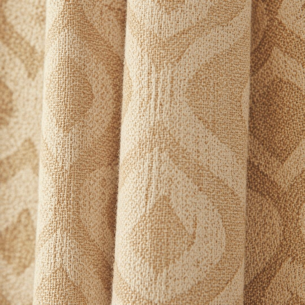 Karhuwa Cutwork Beige and White Semi-Sheer Curtain, The Draped Window. Handmade in India by House of Taraasha.