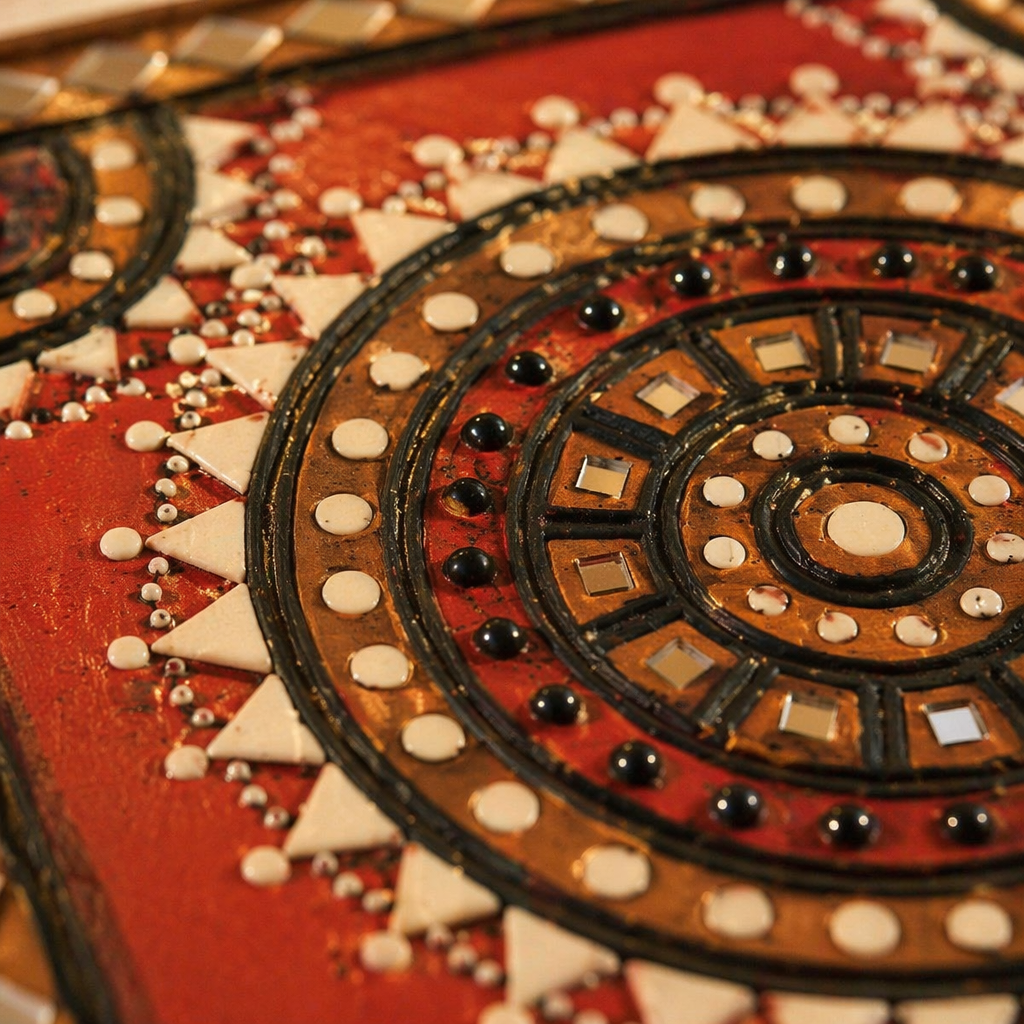 Lippan Wall Panel Deep Red and Black, The Art Wall. Handmade in India by House of Taraasha.
