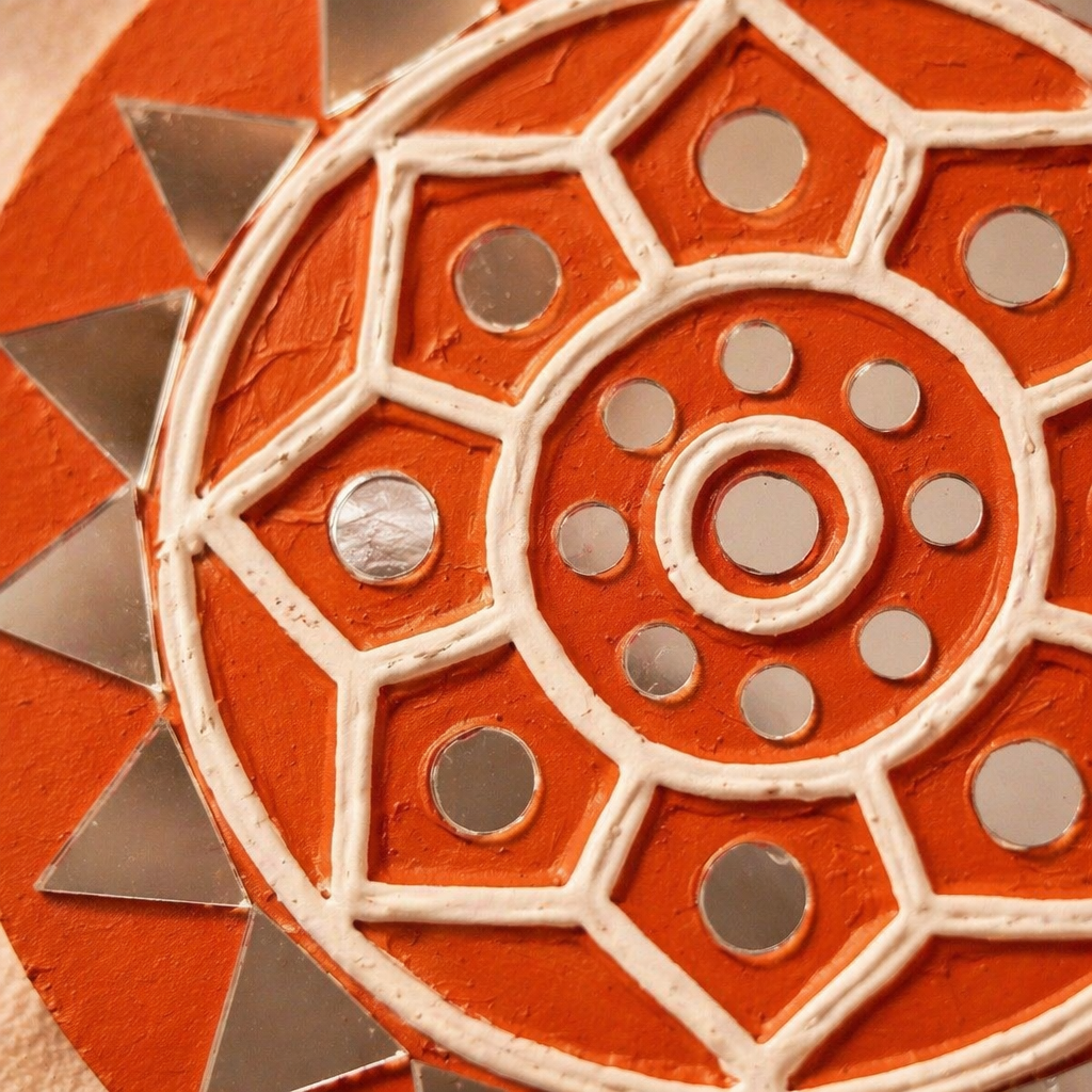Brick Lippan Mud & Mirror Wall Discs, The Art Wall. Handmade in India by House of Taraasha.