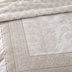 Beige Tree Motif Dohar, close-up of the print, border and reverse