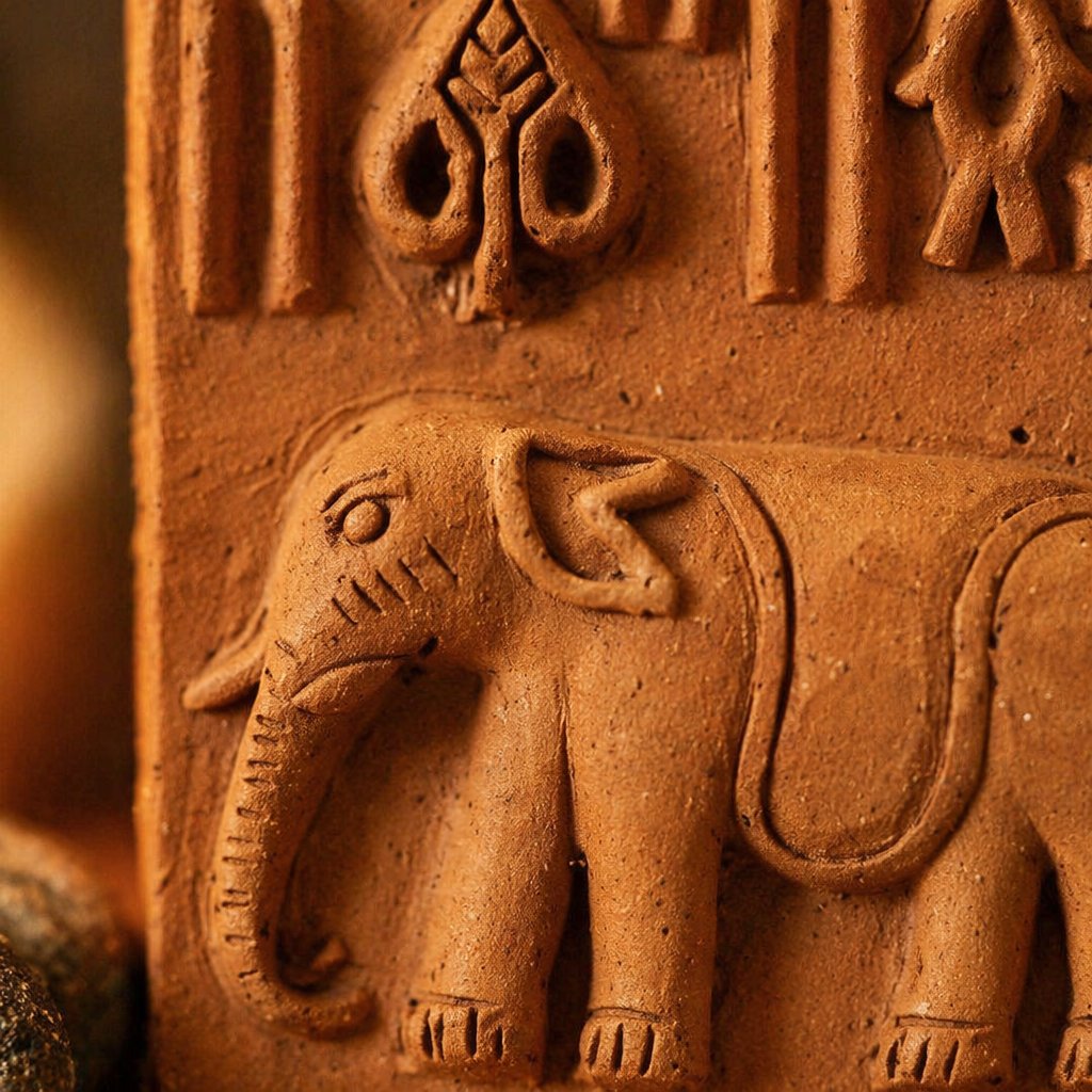 Harappan Elephant Seal Terracotta Wall Replica, The Art Wall. Handmade in India by House of Taraasha.