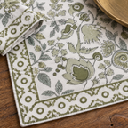 Olive Green Floral Placemat and Napkin Set of 12, close-up of the print and border