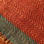 Crystal Teal & Red Madur Grass Table Mat, The Gathered Table. Handmade in India by House of Taraasha.