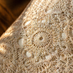 White Floret Handmade Crochet Cushion Cover, The Living Room. Handmade in India by House of Taraasha.