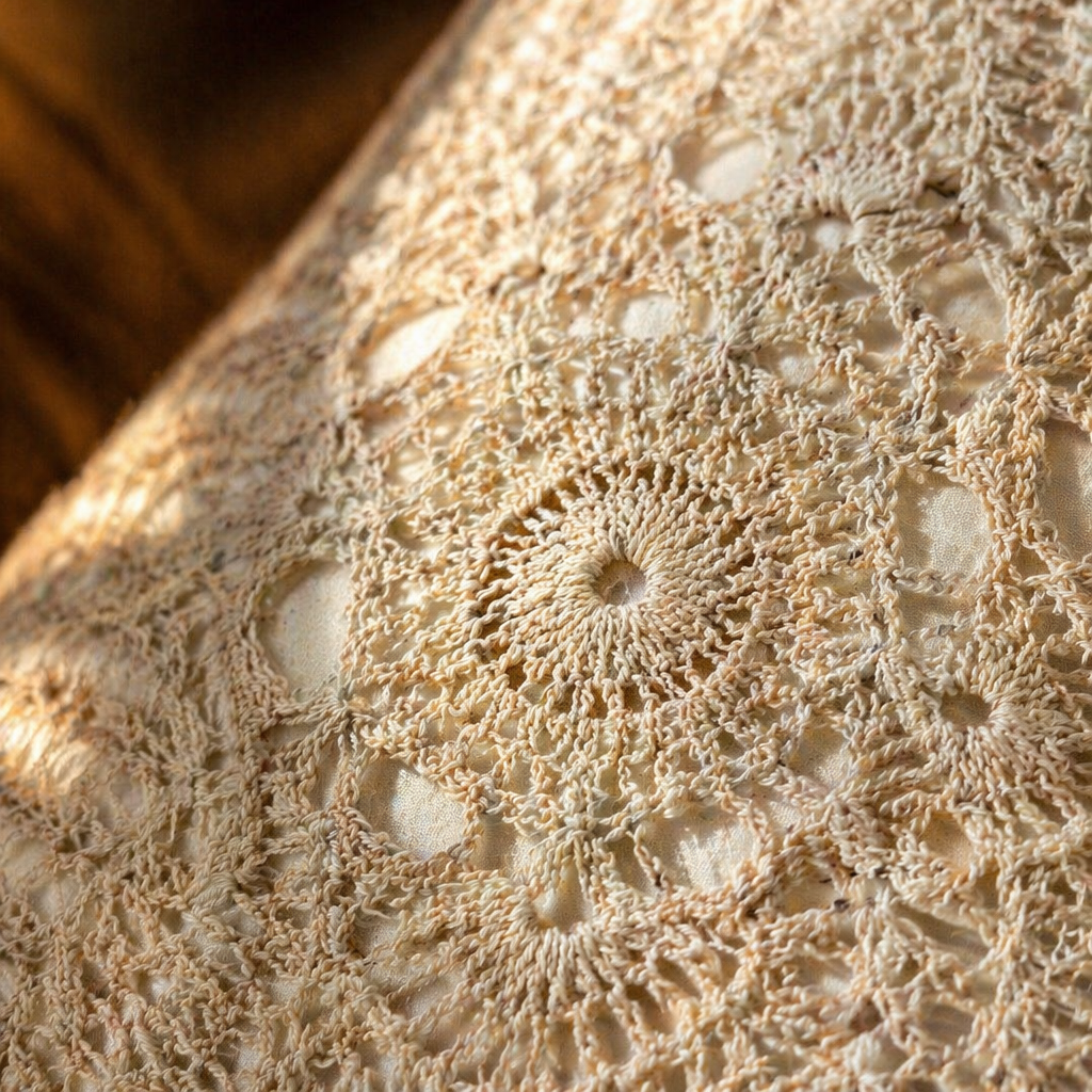 White Floret Handmade Crochet Cushion Cover, The Living Room. Handmade in India by House of Taraasha.