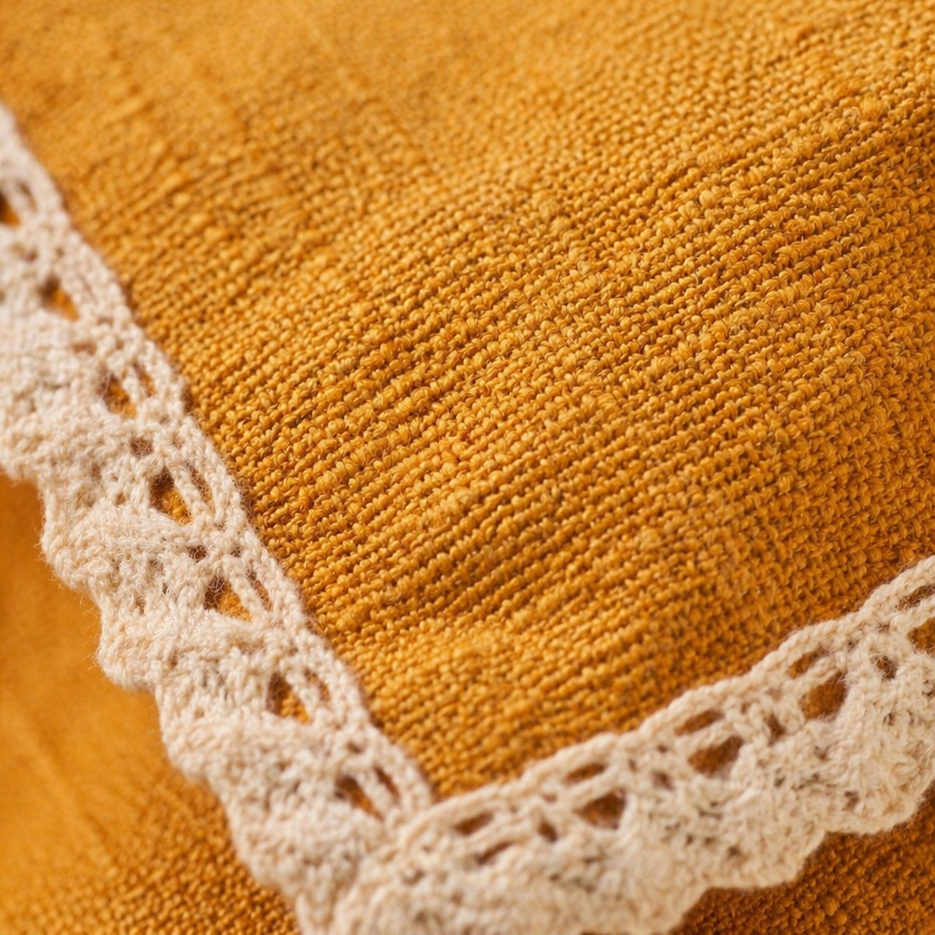 Crochet-Edged Table Mats Mustard and Off-White, The Gathered Table. Handmade in India by House of Taraasha.