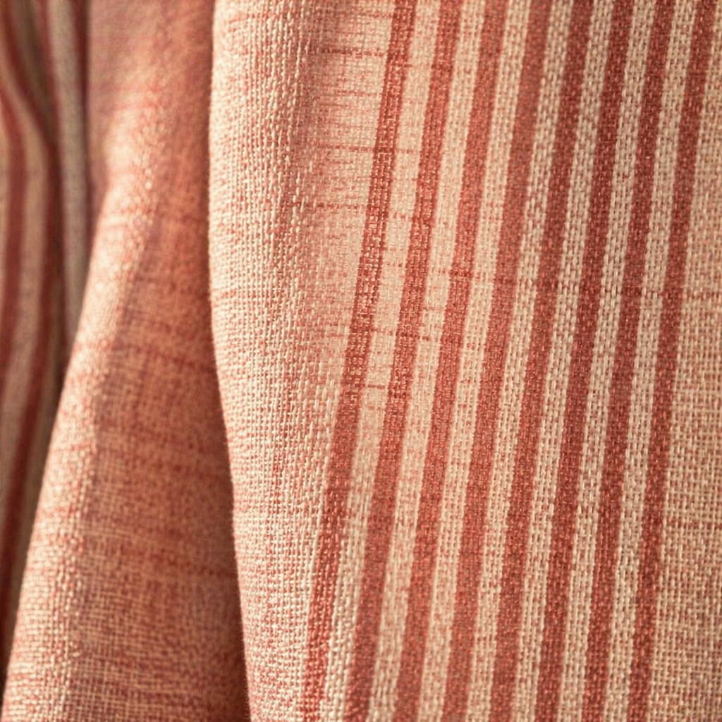 Dusty Pink Stripe Handwoven Semi-Blackout Cotton Curtain, The Draped Window. Handmade in India by House of Taraasha.