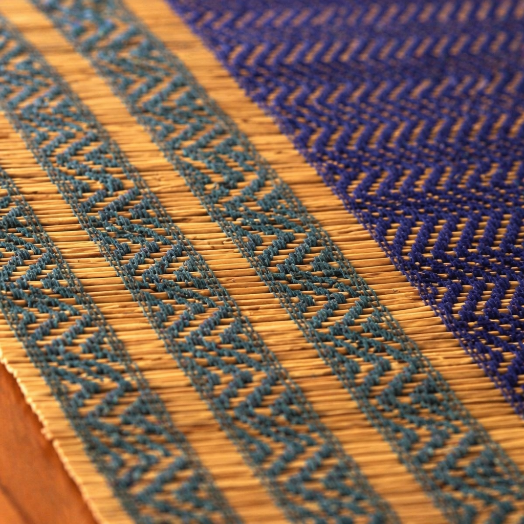Madur Grass Woven Runner Teal and Cobalt Blue, The Gathered Table. Handmade in India by House of Taraasha.