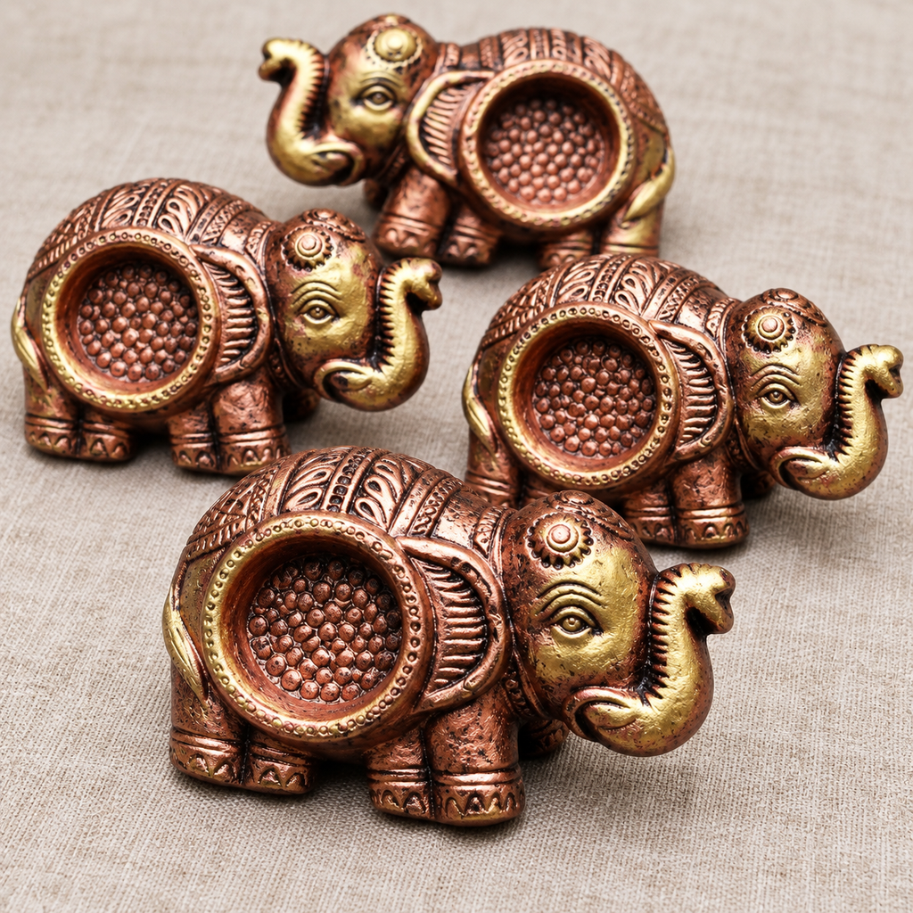 Hathi: Elephant Terracotta Tea Light Holders, Set of 4 or 2