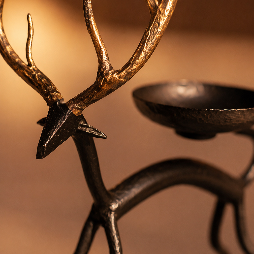 Golden Deer Bastar Lohshilp Wrought Iron Tea Lights, Still Light. Handmade in India by House of Taraasha.