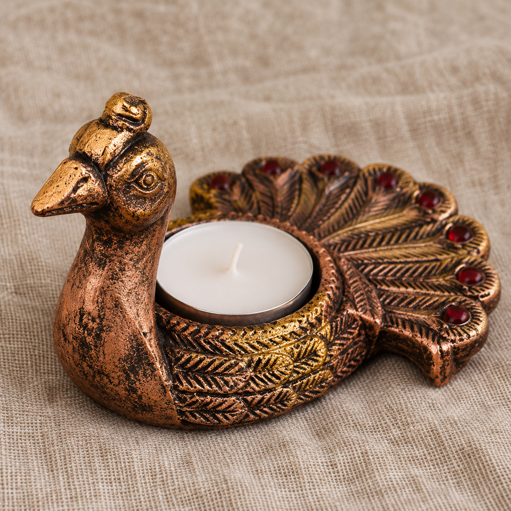 Mayuri: Peacock Terracotta Tea Light Holders, Set of 4 or 2