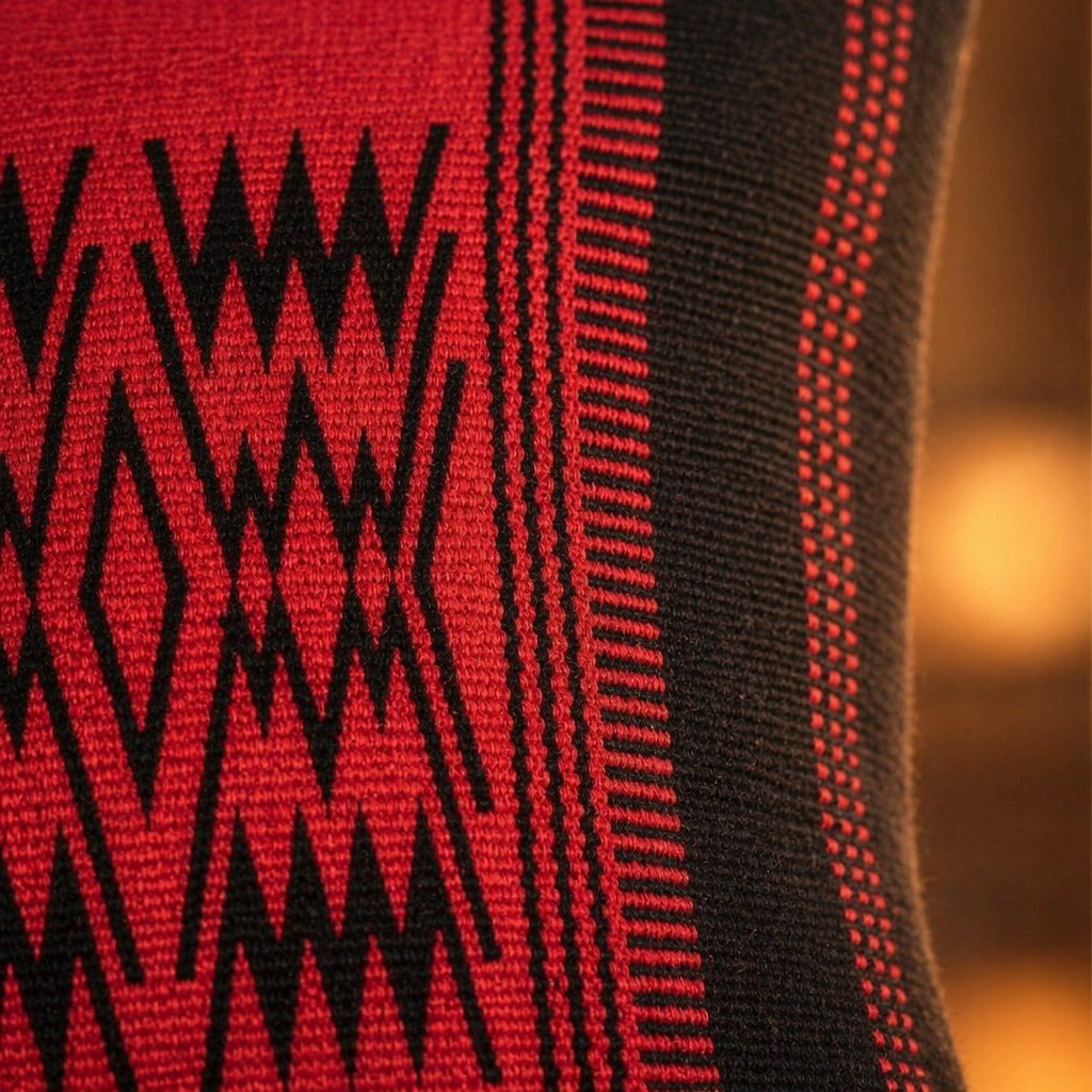 Naga Tribal Backstrap-Woven Red and Black Cushion Cover, The Living Room. Handmade in India by House of Taraasha.