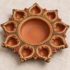 Arati: 9-Diya Terracotta Plate, 9 in