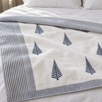 Navy Tree Motif Dohar, close-up of the print, border and reverse