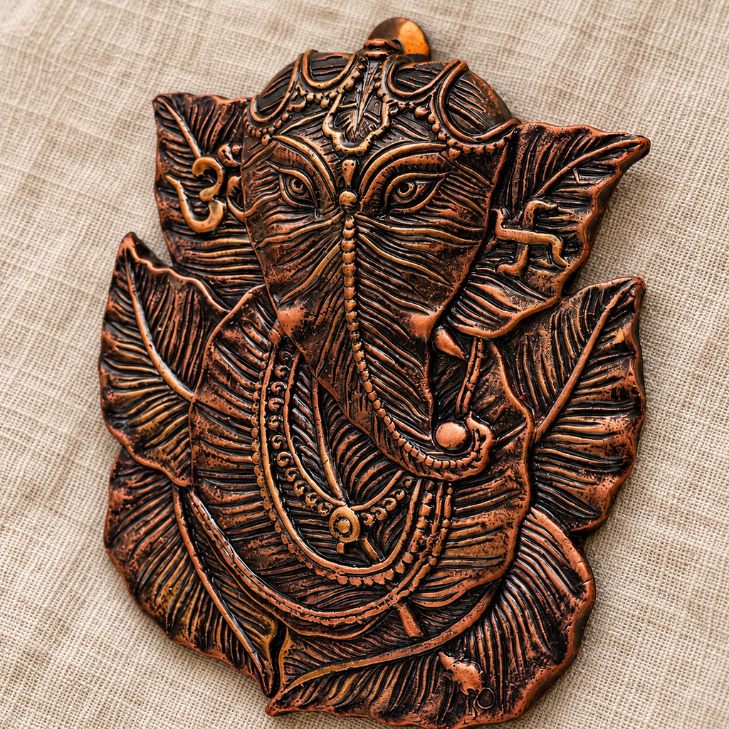 Vinayak: Ganesha Leaf Terracotta Wall Plate, 9 in