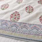Red Floral Buta Dohar, close-up of the print, border and reverse