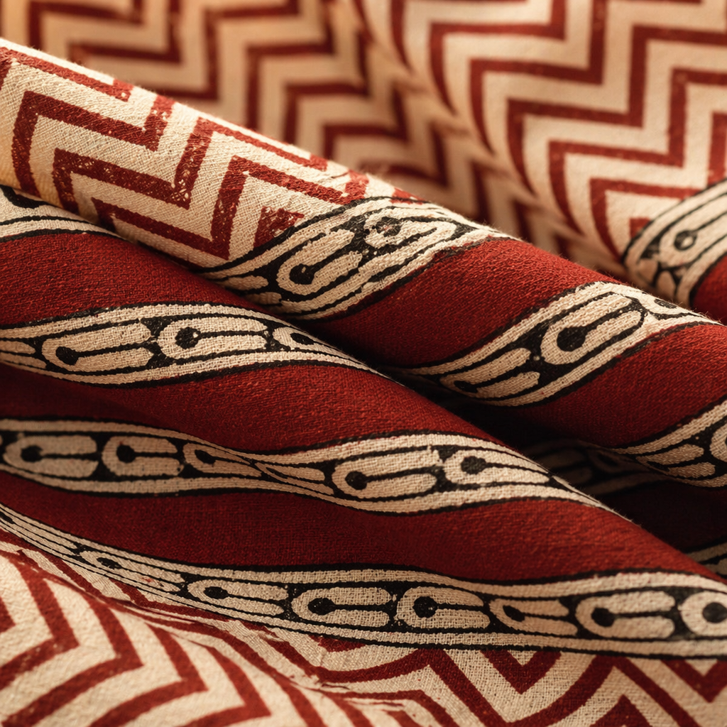 Maroon & Black Bagru Chevron Bedsheet, The Linen Room. Handmade in India by House of Taraasha.