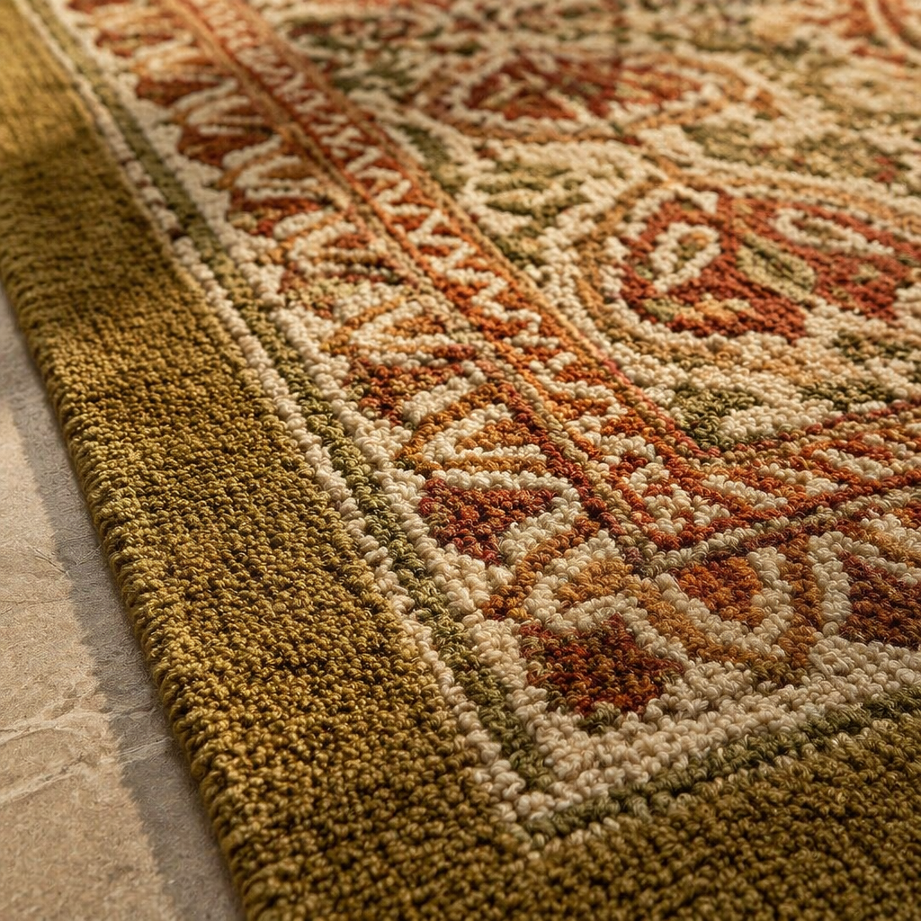 Ivory and Rust Hand Block-Printed Cotton Floor Rug, The Woven Floor. Handmade in India by House of Taraasha.