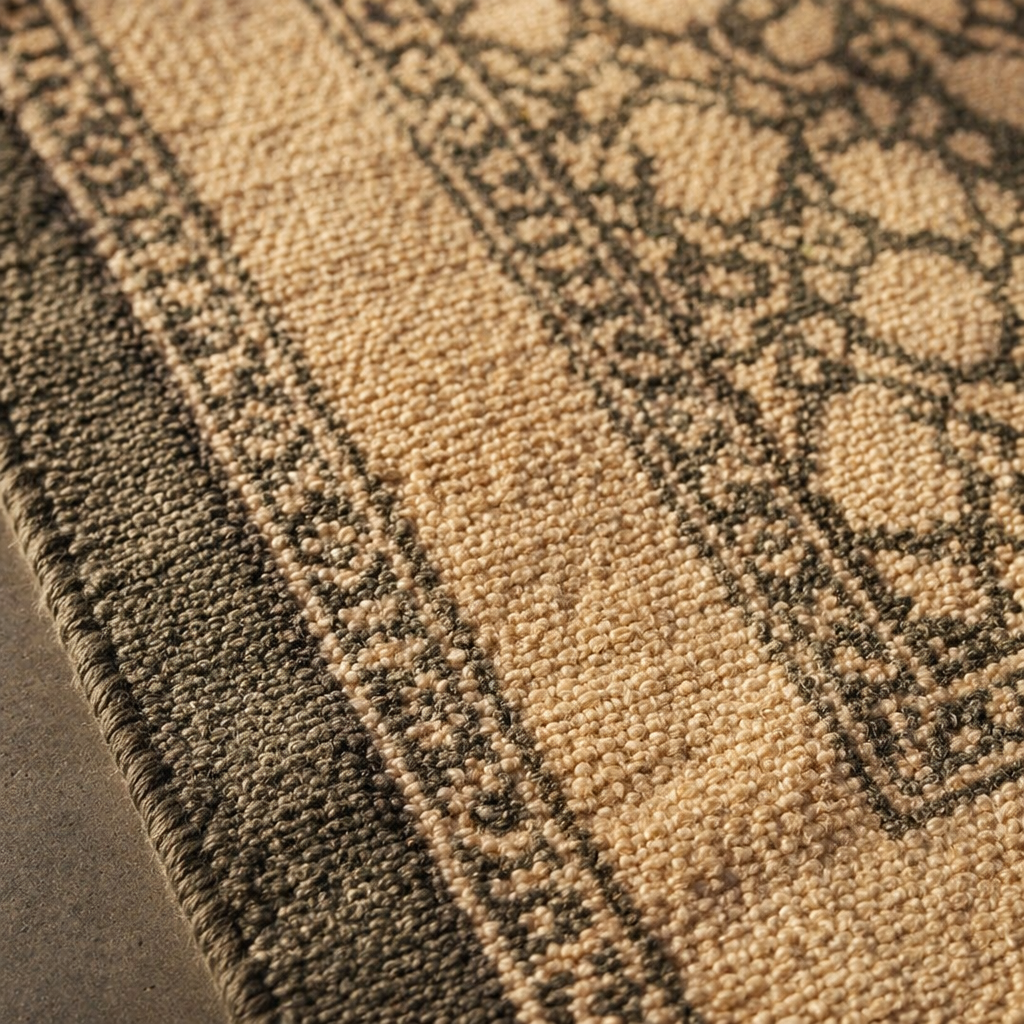 Ivory and Charcoal Hand Block-Printed Cotton Rug, The Woven Floor. Handmade in India by House of Taraasha.