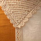 Crochet-Flap Mustard and Off-White Square Cushion Cover, The Living Room. Handmade in India by House of Taraasha.