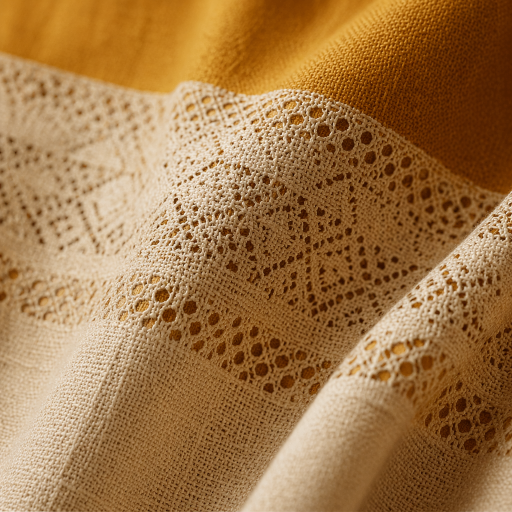 Mustard & Off-White Reversible Cotton Curtain & Cushion Set, The Draped Window. Handmade in India by House of Taraasha.