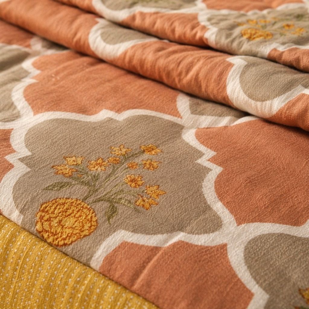Rust & Taupe Marigold Cotton Quilt, The Linen Room. Handmade in India by House of Taraasha.