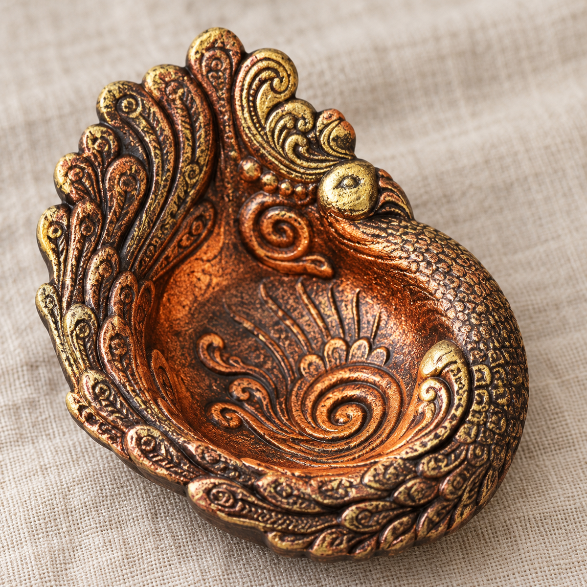 Mor Pankh: Large Peacock Terracotta Diya, 7.5 in, Set of 2 or Single