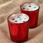 Red Glass Rose-Scented Soy Wax Candles, Set of 2, close-up of the wax top