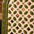 Green Lippan Mud and Mirror Tea Light Holder, Still Light. Handmade in India by House of Taraasha.