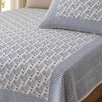 Blue Wave Print Bedsheet Set, close-up of the print, border and pillow cover
