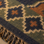 Geometric Indigo Punja-Woven Jute and Wool Rug, The Woven Floor. Handmade in India by House of Taraasha.