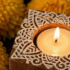 Carved Diya Hand-Engraved Wooden Tea Light Holders, Still Light. Handmade in India by House of Taraasha.