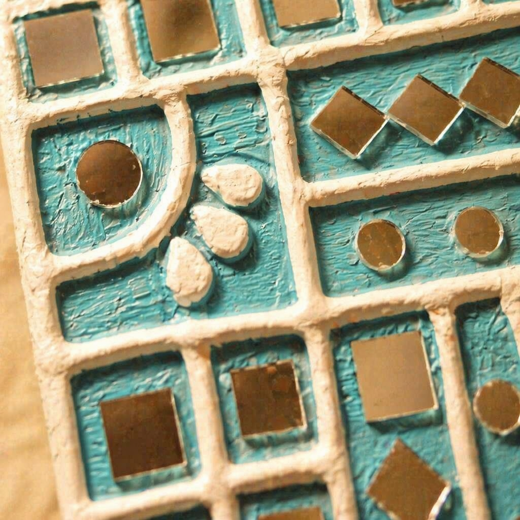 Turquoise Lippan Mirror Kutch Mud and Glass, The Art Wall. Handmade in India by House of Taraasha.