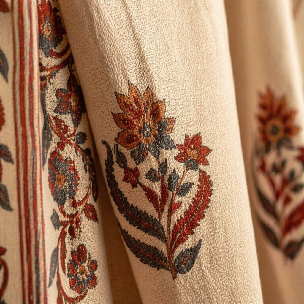 Handwoven & Chintz Sheer Off-White and Navy Curtain Set, The Draped Window. Handmade in India by House of Taraasha.