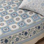Blue Lattice Bedsheet Set, close-up of the print, border and pillow cover