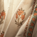 Royal Courtyards Green & Dusty Pink Woven-Sheer Set of Three, The Draped Window. Handmade in India by House of Taraasha.