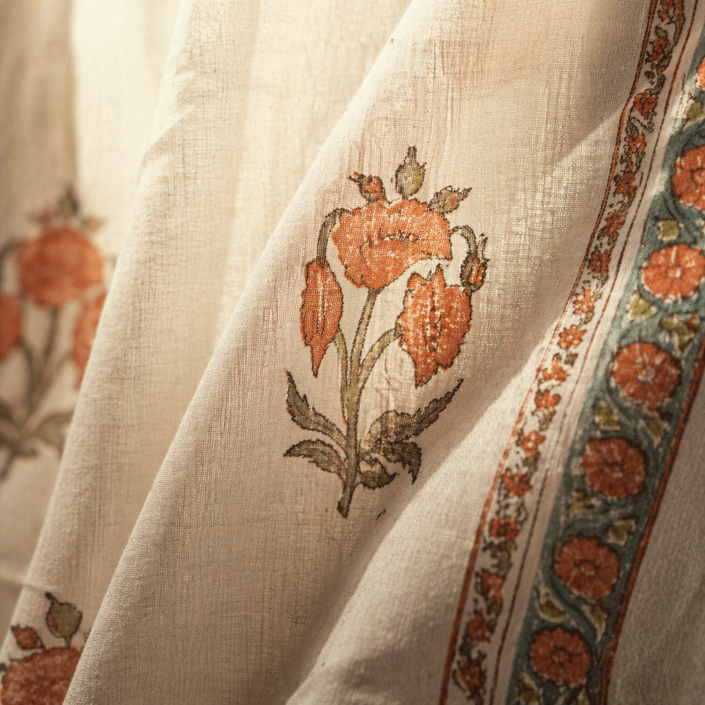 Royal Courtyards Green & Dusty Pink Woven-Sheer Set of Three, The Draped Window. Handmade in India by House of Taraasha.