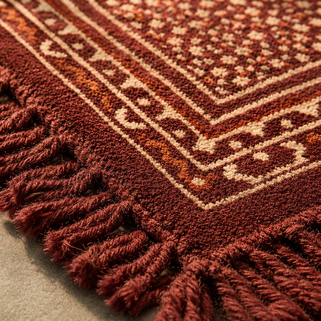 Dabu Lattice Mud-Resist Block-Printed Indigo Cotton Rug, The Woven Floor. Handmade in India by House of Taraasha.