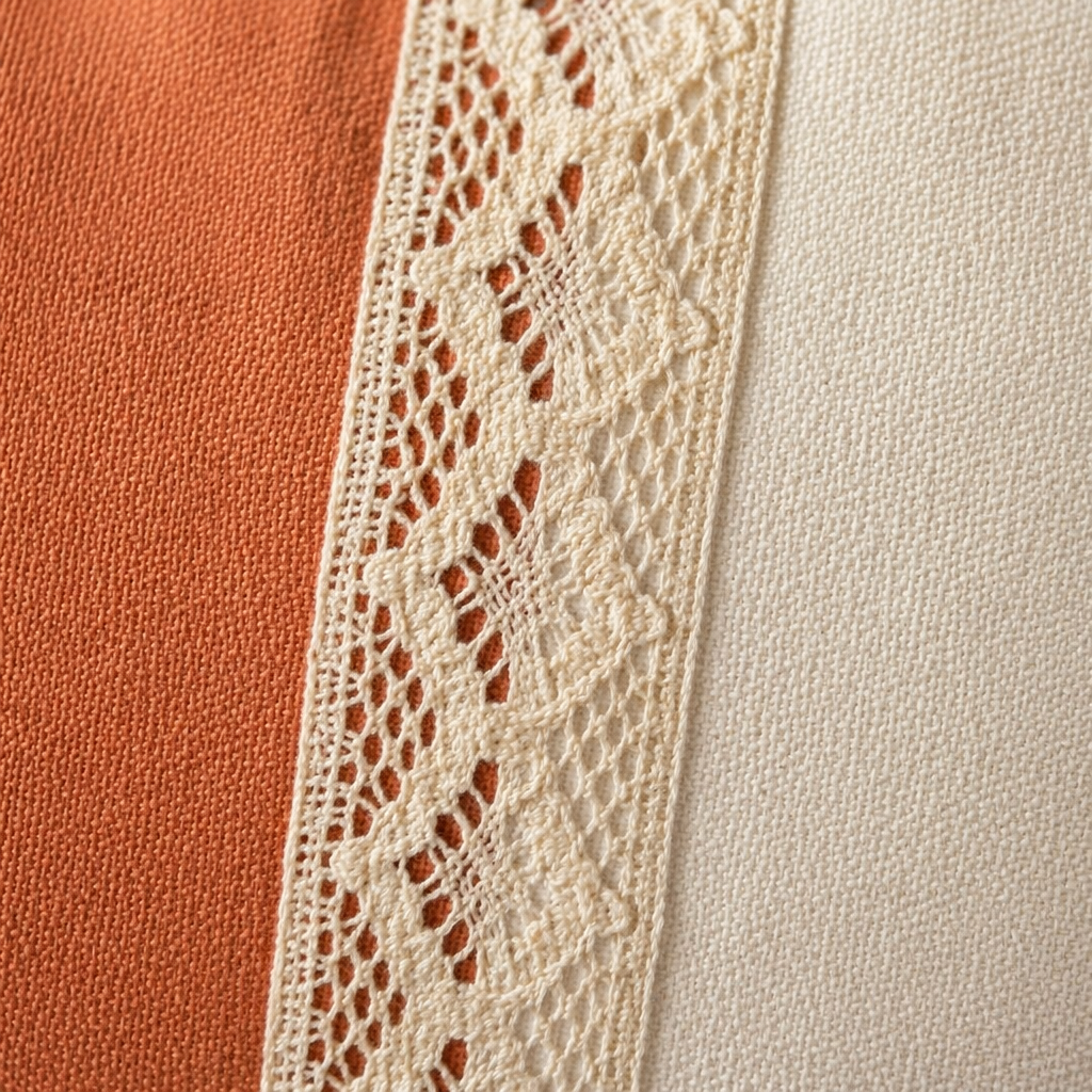 Rust and Off-White Crochet Bolster Cushion Cover, The Living Room. Handmade in India by House of Taraasha.
