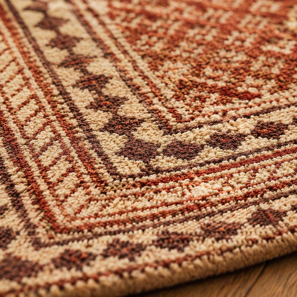 Maroon and Black Hand Block-Printed Floor Rug, The Woven Floor. Handmade in India by House of Taraasha.