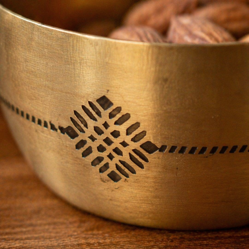 Kanjeevaram Brass Etched Small Serving Bowl, The Brass Atelier. Handmade in India by House of Taraasha.