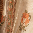 Mulmul Sheer Hand-Printed Green and Dusty Pink Curtain, The Draped Window. Handmade in India by House of Taraasha.