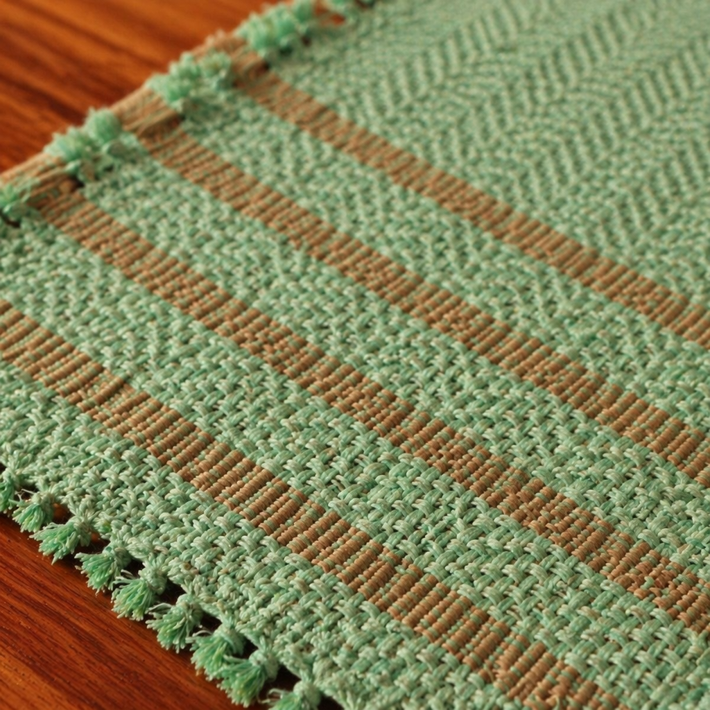 Aqua Green & Beige Madur Grass Table Mat, The Gathered Table. Handmade in India by House of Taraasha.