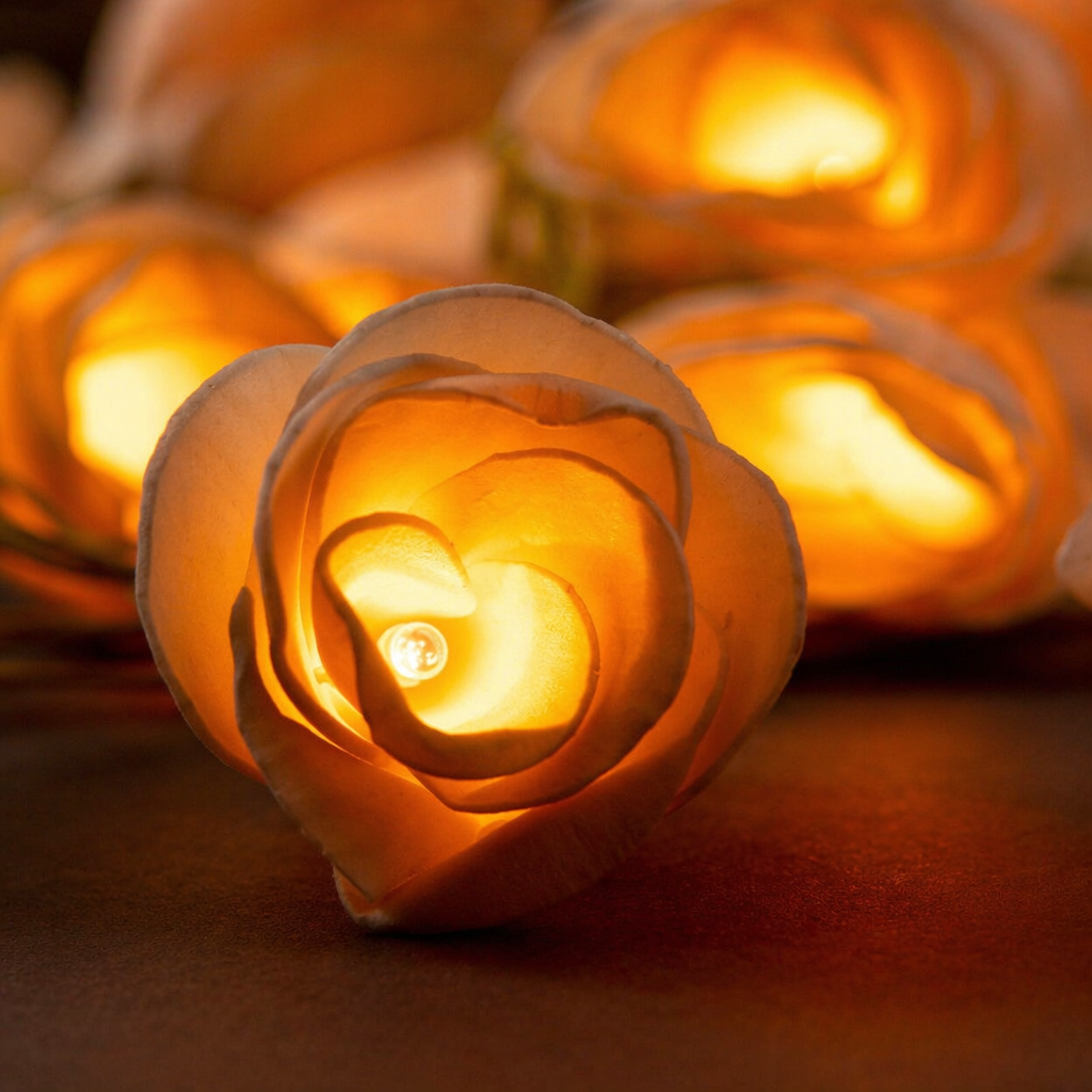 Malakar Shola Flower LED String Lights, Still Light. Handmade in India by House of Taraasha.