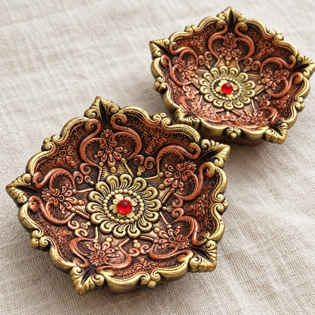 Panchdeep: Large Five-Point Terracotta Diya, Set of 2 or Single