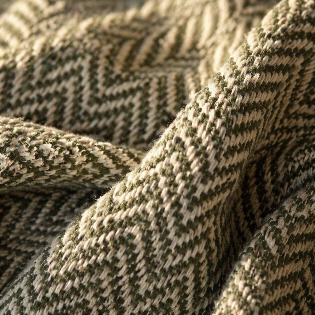 Chevron Green Handwoven Pure Cotton Throw, The Linen Room. Handmade in India by House of Taraasha.