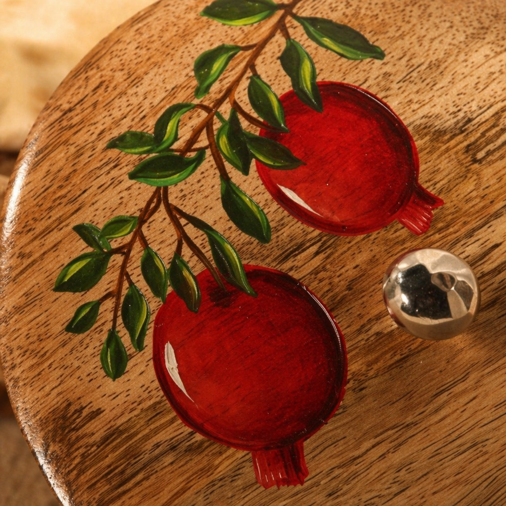 Rajasthan Hand-Painted Anar Mango Wood Roti Box, The Wood Table. Handmade in India by House of Taraasha.