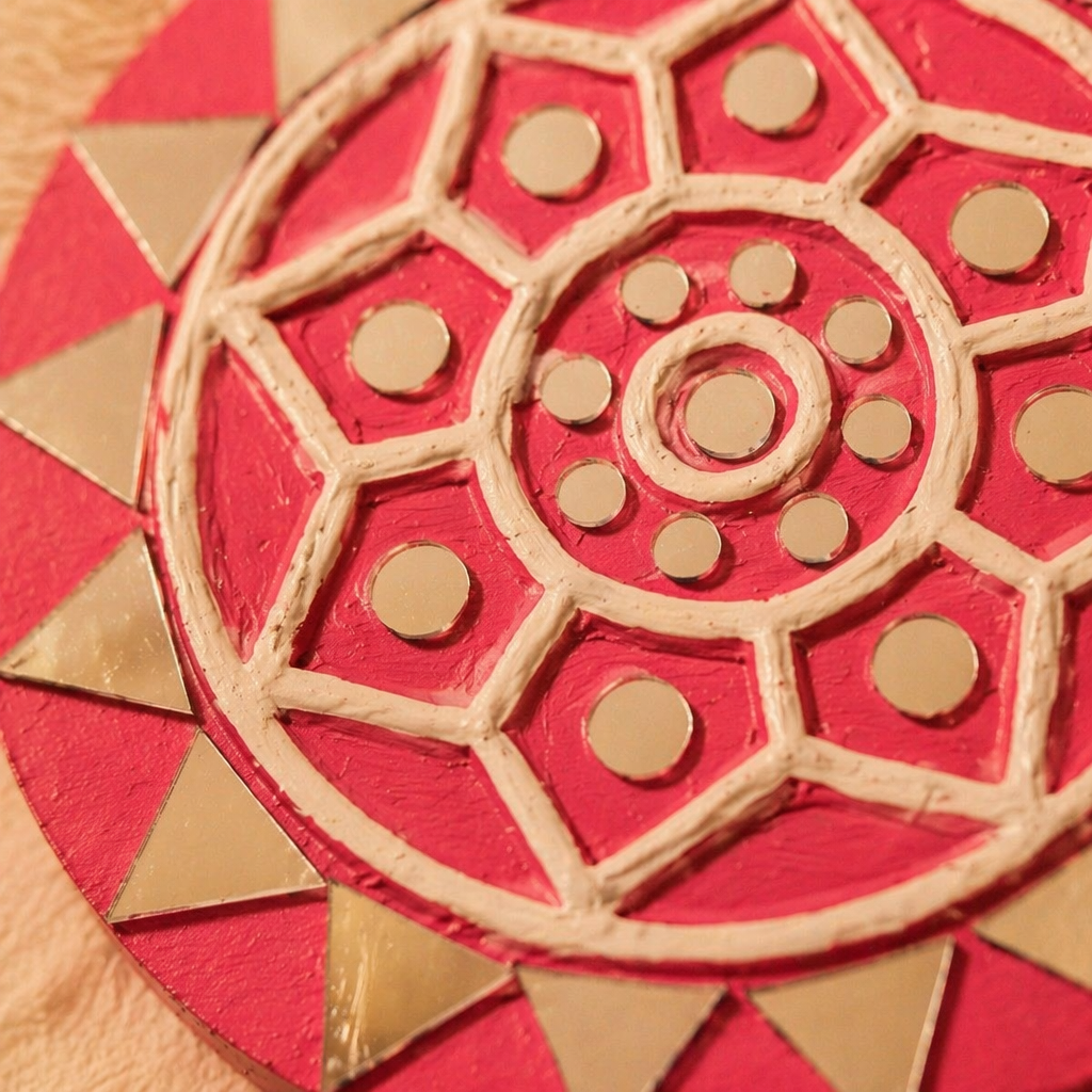 Pink Lippan Round Wall Medallions Pair, The Art Wall. Handmade in India by House of Taraasha.