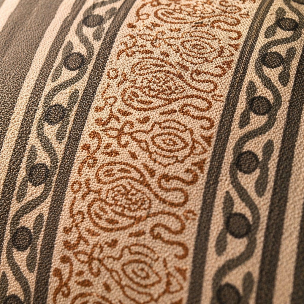 Charcoal Stripe Hand Block-Printed Cotton Cushion Cover, The Living Room. Handmade in India by House of Taraasha.